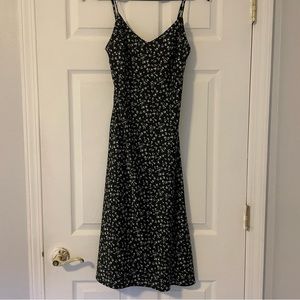 Black Floral Silk Midi Slip Dress